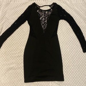 Black dress with lace cutouts